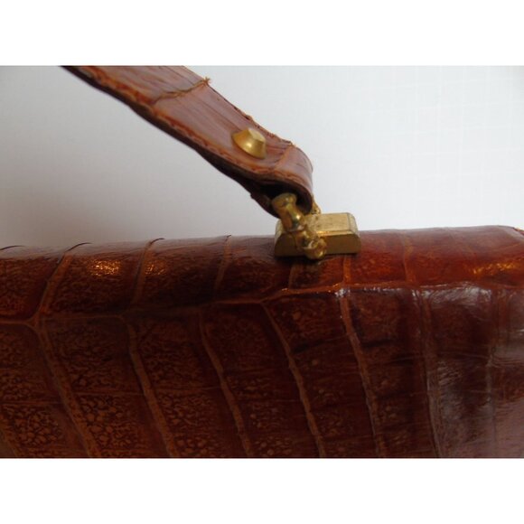 Vintage 1960's Genuine Alligator Handbag Brass Hardware Handmade In Florida - Picture 2 of 10